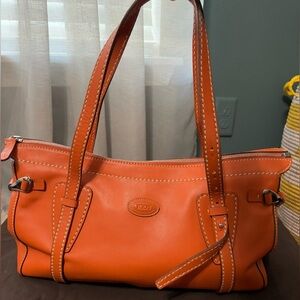 Tod's Orange Leather Shoulder Bag with Silvertone Detail, Tags On!